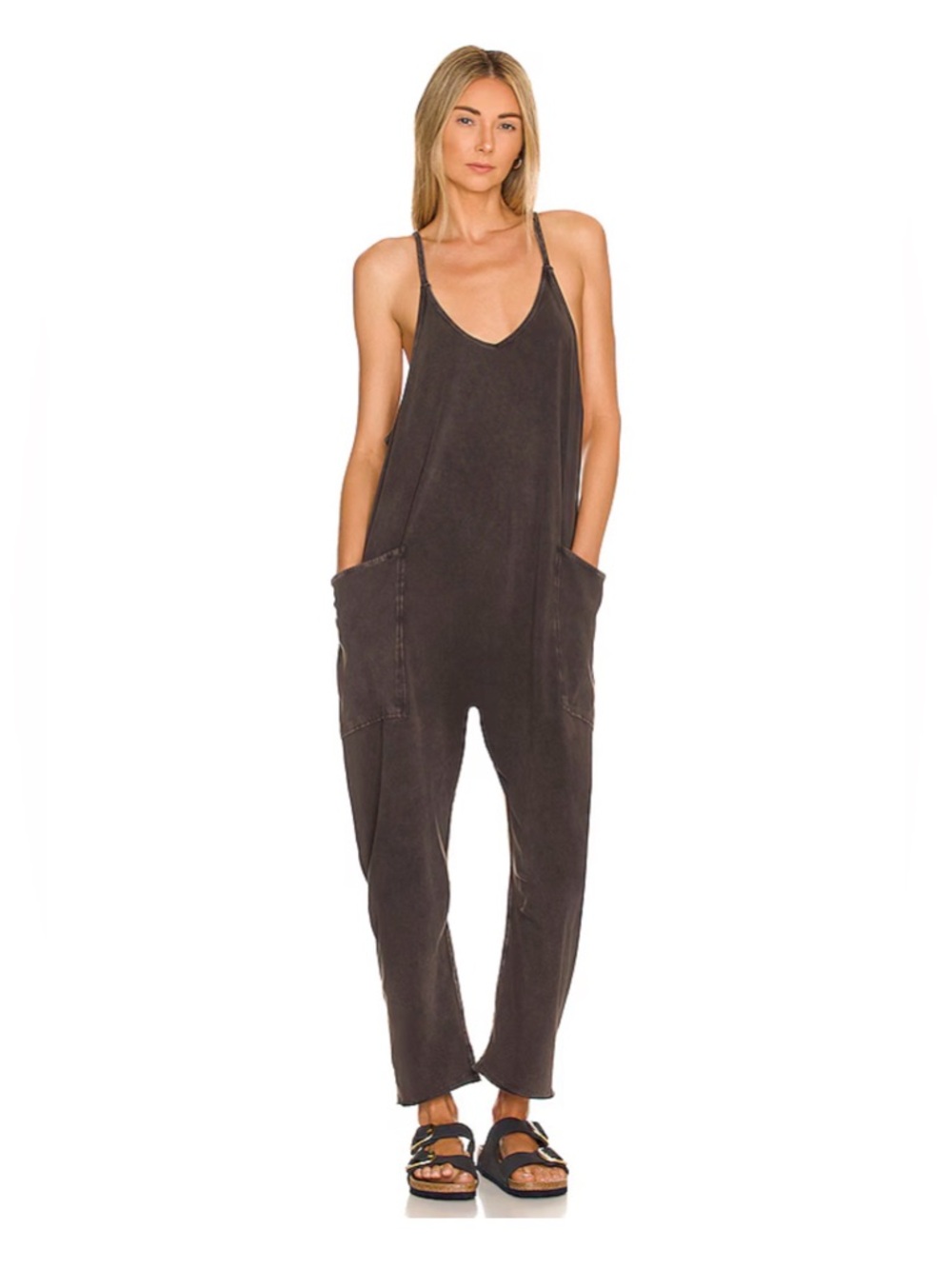 Free People Washed Black Hot Shot Over Sized Racerback Silhouette Onesie